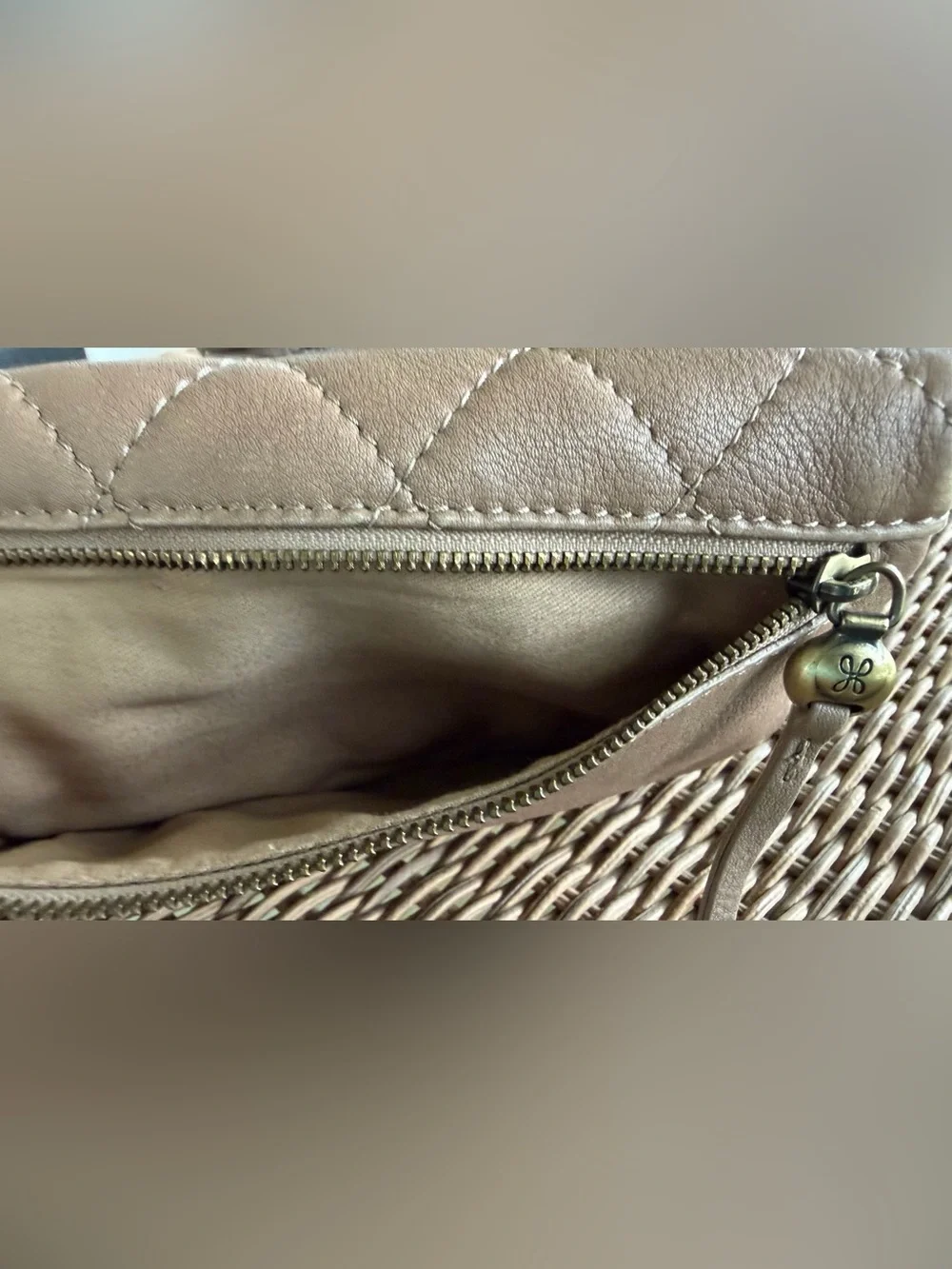Hobo Quilted Leather Wallet in Taupe